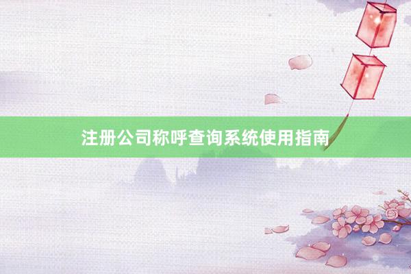注册公司称呼查询系统使用指南